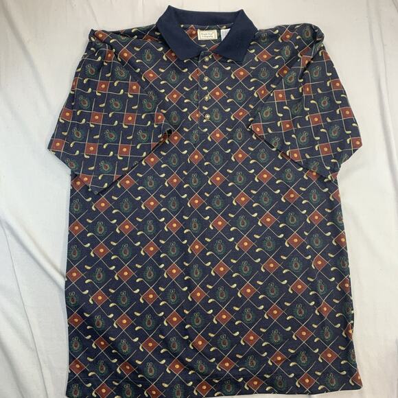 Vintage 90s Bugle Boy Company Polo Shirt Mens Med All Over Print Golf Dad - Picture 1 of 7